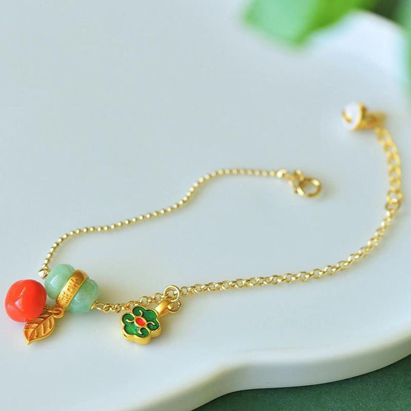 Enamel Porcelain South Red Tourmaline Natural Hetian Jade Persimmon Bracelet