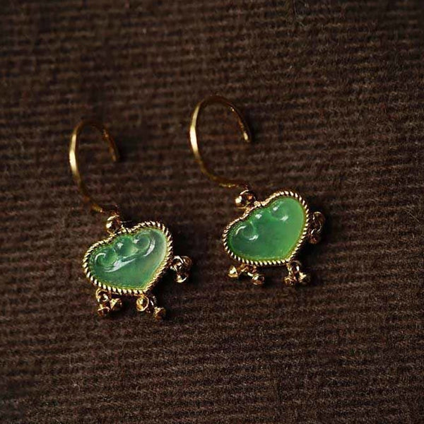 Original design natural sweet green chalcedony wishful earrings