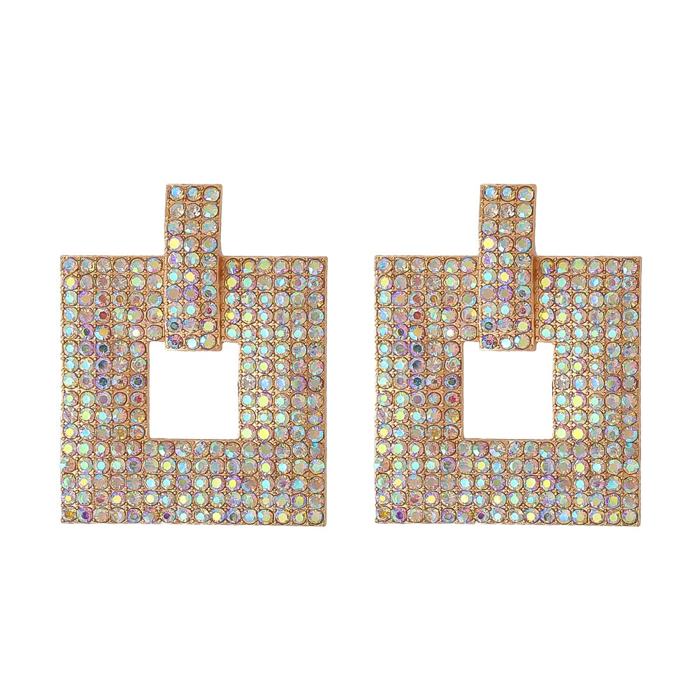 Square Geometric Crystal Earrings Statement Rhinestone Shiny  Luxury Drop Earing