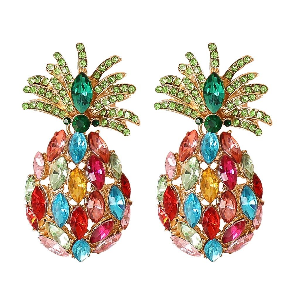 Vintage Fruit Pineapple Crystal Stud Earrings Vintage Rhinestone Cute Earrings