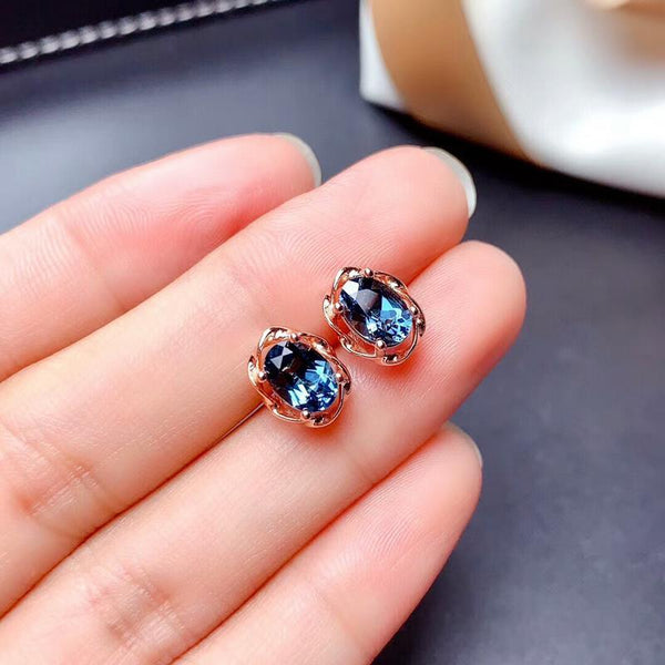 Original new natural blue topaz flower earrings