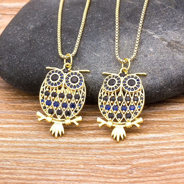 Fashion Chain Necklace 4 Styles Copper CZ Rhinestone Crystal Owl Pendant Necklace For Women