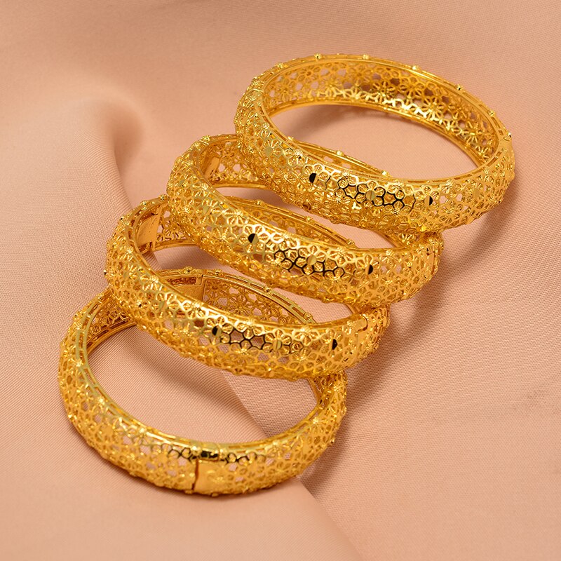 Dubai Arab Gold Color Wedding Bangles for Women Bride Can OPen Bracelets