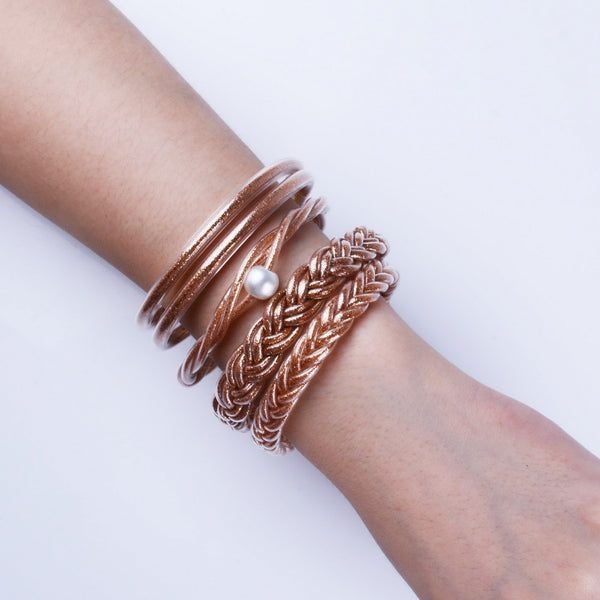 Handmade Weave Gold Glitter Charm Wrap Leather Bracelets for Women