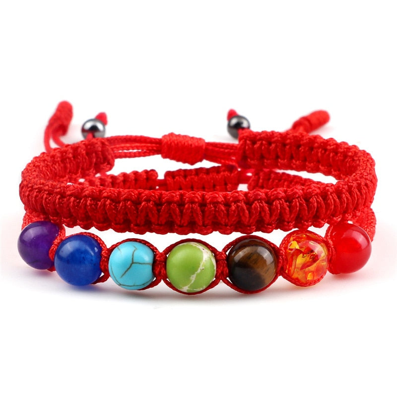 Couple Distance Lucky Bracelet 7 Chakra Black Red White Woven Thread Rope Bracelet Bangles