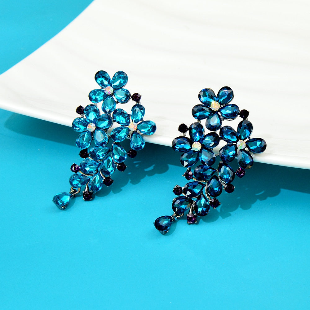 Crystal Blue Clor Flower Brooches For Women