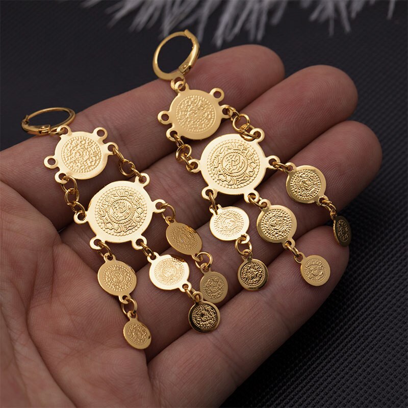 Gold Color Coin Earrings For Women Girl Ethiopia Wedding jewelry