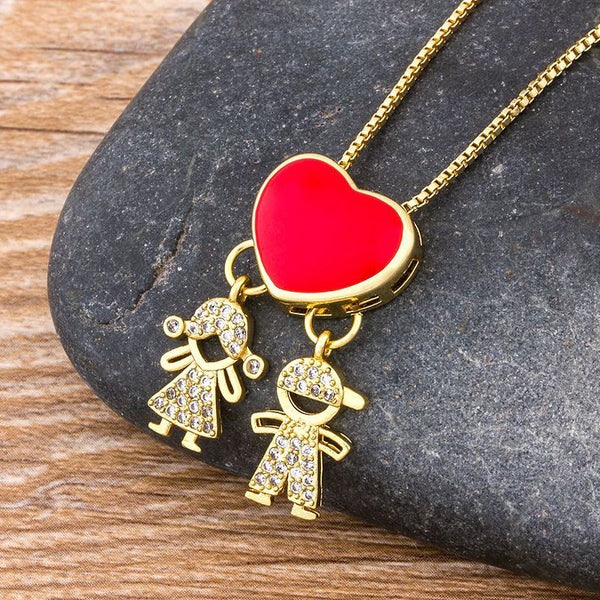 Hot Sale Boy  Girl Pendant Choker Necklace Red/Black Color Family Chain Necklaces Women