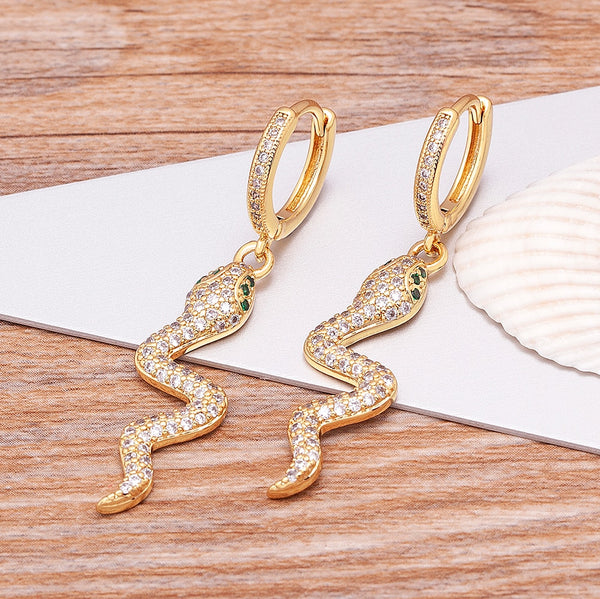 Fashion Luxury Top Quality Snake Shape Gold Color Hoop Earrings for Women