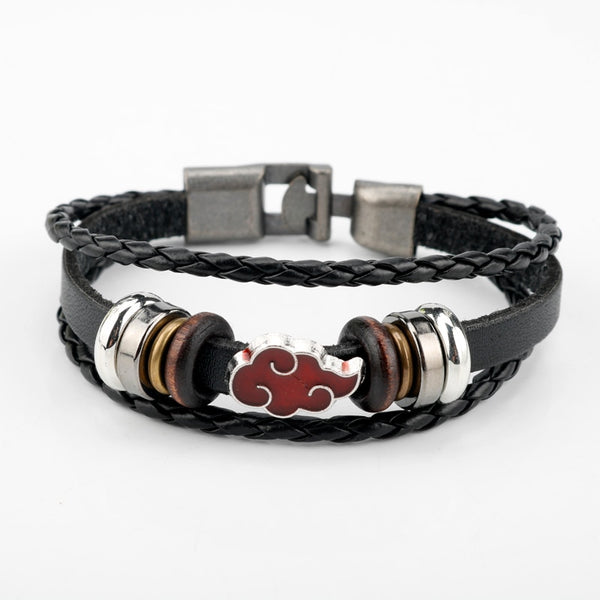 Multilayer Leather Bracelet Men Comics Cartoon Akatsuki Red Cloud Logo Bracelets