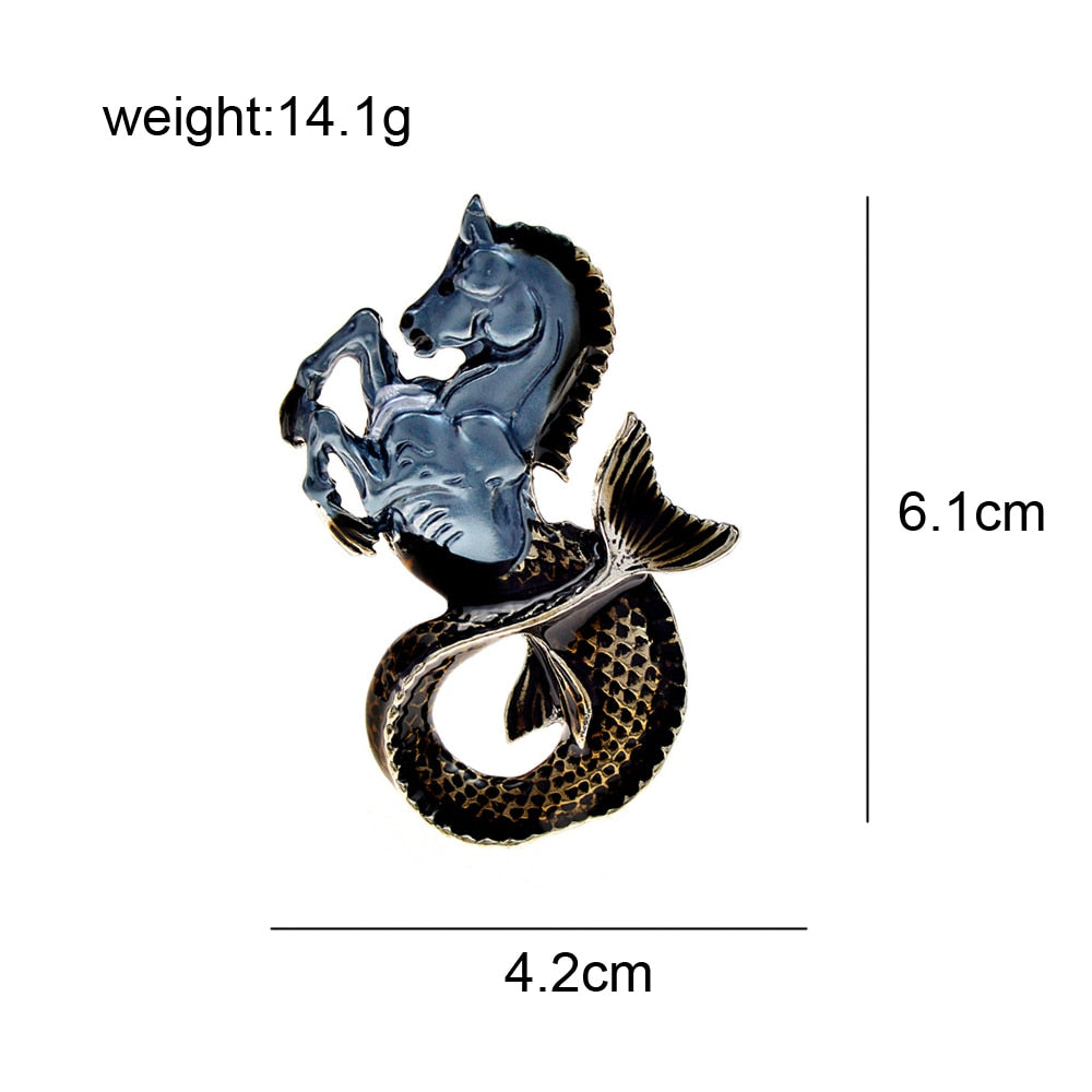 Enamel Horse and Fish Brooches