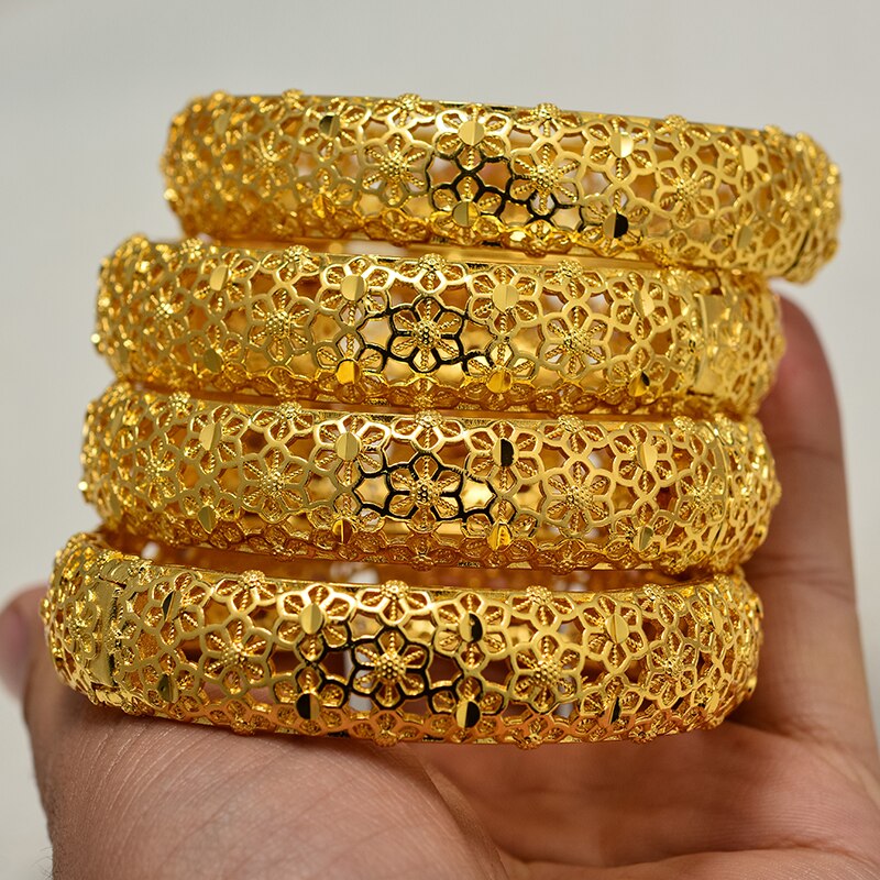 Dubai Arab Gold Color Wedding Bangles for Women Bride Can OPen Bracelets