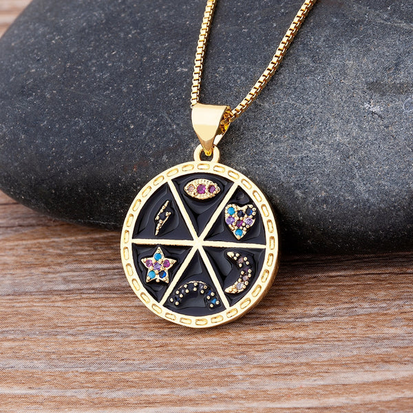 Hot Sale Lightning ,Moon, Evil Eye, Star and Rainbow Shapes Round Pendant