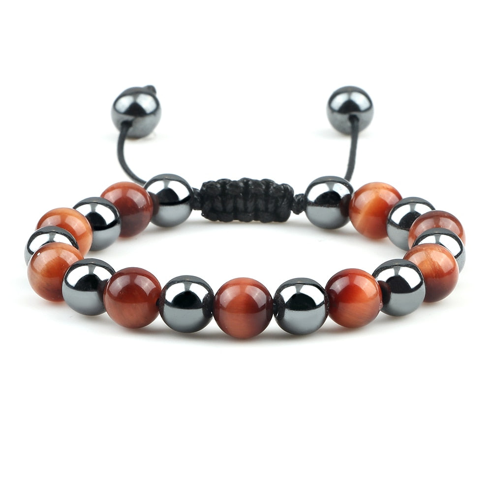 Fashion Men Beads Bracelet Charm Natural Tiger Eye Hematite Stone Bangle Women