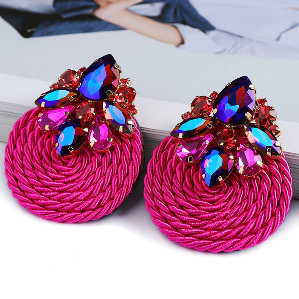 Fashion Cotton Rope Weave Round Luxury Big Stud Earrings