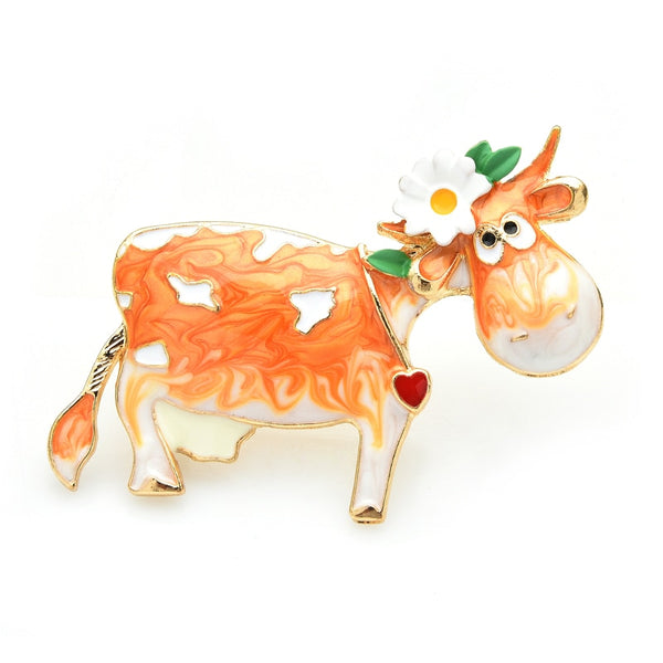 Wear Flower Cattle Brooches For Women 3-color Enamel Cow Party Brooch