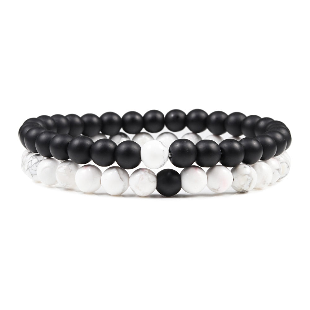 Black White Natural Stone Yoga Beaded Bracelets Men Women