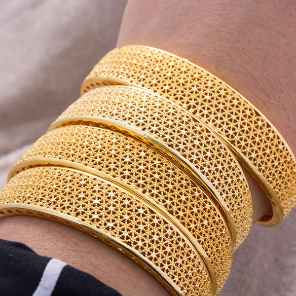 4Pcs/lot 24K Dubai Gold Color Bracelet Bangles For women