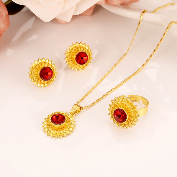 24k  New Ethiopian Gold red rainstone Jewelry sets