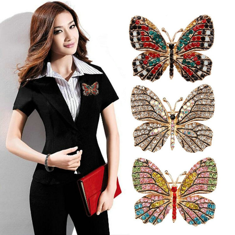 Zinc Alloy Butterfly Brooch Woman Clothing Rhinestone Brooch For Women