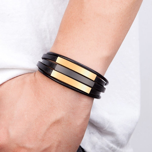 Trendy Accessories Stainless Steel Men Leather Bracelet