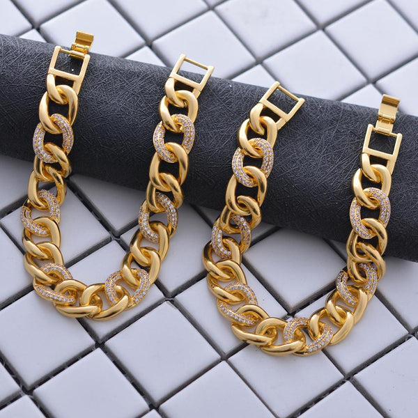 24K 20cm / Width Zircon Bracelet for Women Ethiopian Jewelry African Bangle