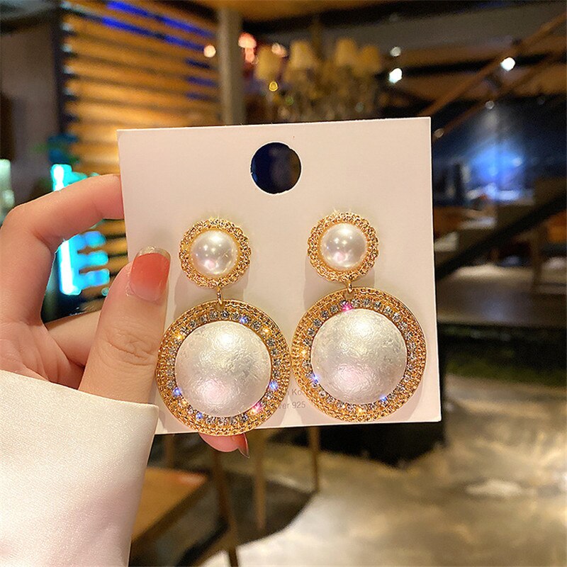 Simulation Pearl Drop Earrings for Women Rhinestone Dangle Earrings