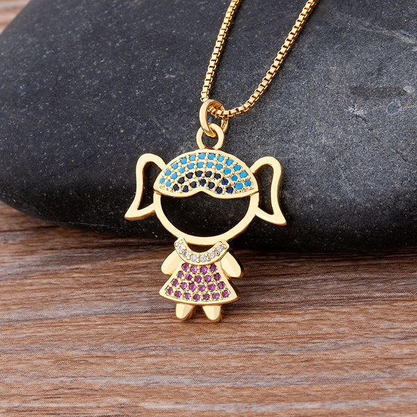 New 12 Styles Copper Zircon Boy Girl Love Necklaces Women