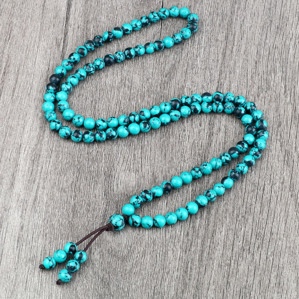 6mm Natural Stone Blue Pine Stone Beaded Necklaces Charm Women Men