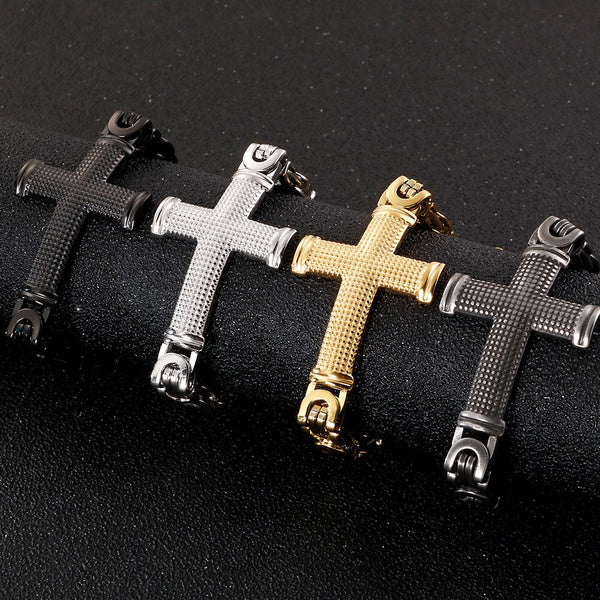 Vintage Stainless Steel Charm Cross Bracelet For Men Link Chain Men's Bracelets