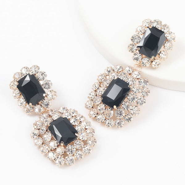 Pauli Manfi Fashion Simple Metal Rhinestone Glass Square Earrings Women