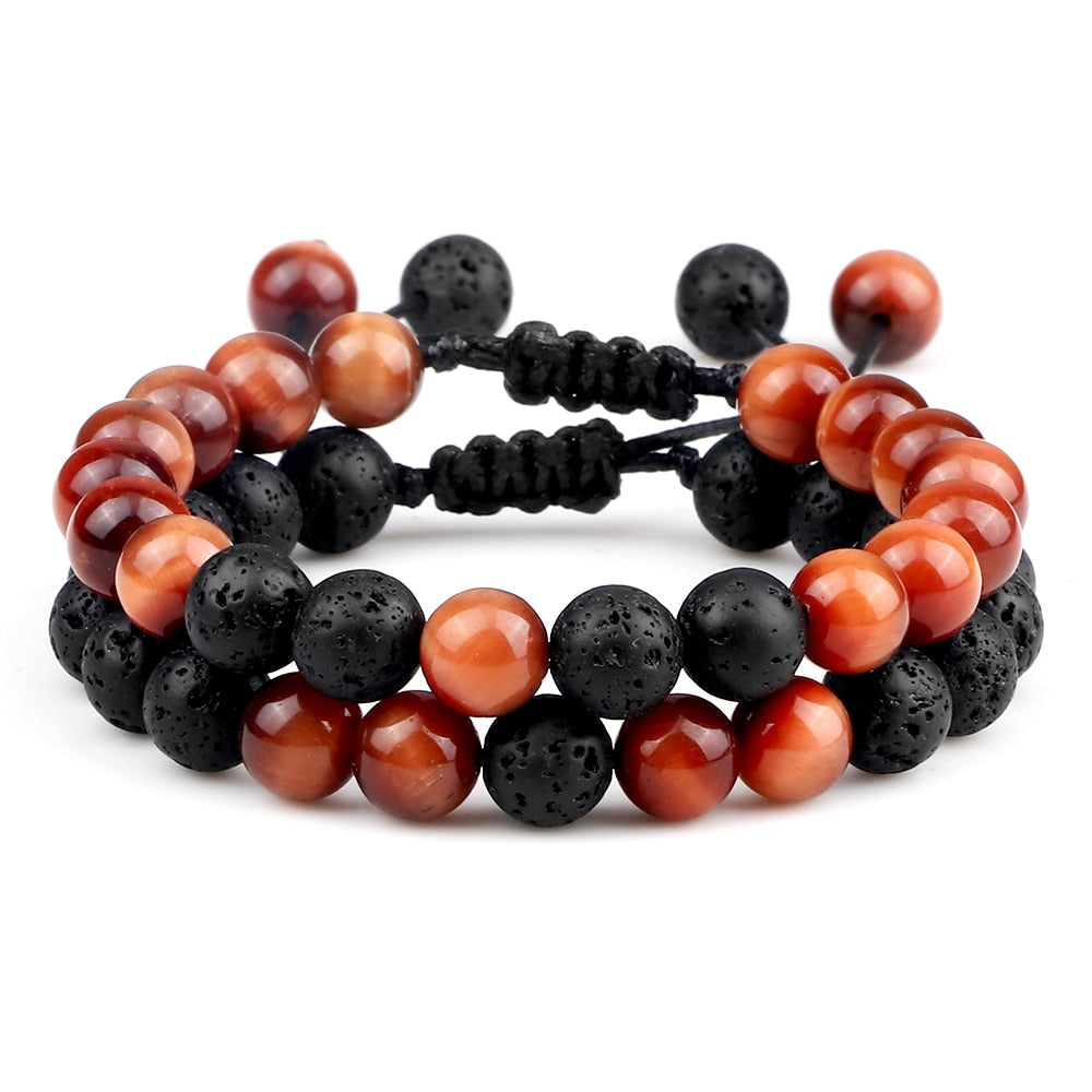 Multicolor Tiger Eye Stone Beads Bracelets Natural Lava Rock Men Women