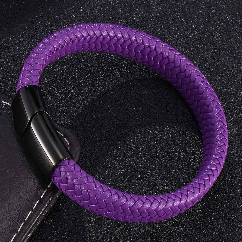 Simple Purple Braided Leather Rope Bracelet for Men