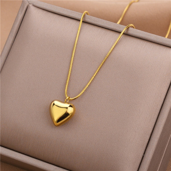 Vintage Minimalism Lovers Love Heart Charms Chain Choker Necklaces Pendants For Women