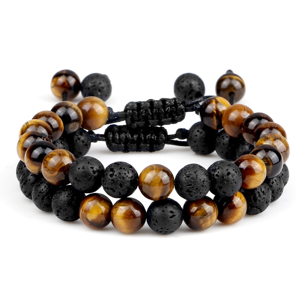 2pcs Men Hematite Black Lava Beaded Bracelets