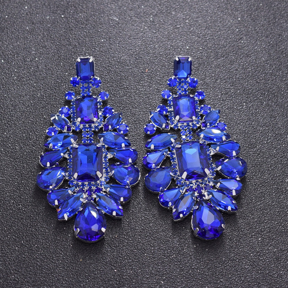 luxury All glass rhinestones big drop earring for wedding jewelry