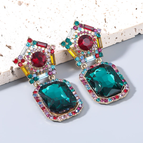 Fashion Metal Rhinestone Glass Geometric Earrings Women