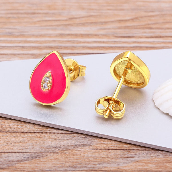 New Arrival Water Drop Shape Colorful Drip Oil Cute Delicate Stud Earrings for Women