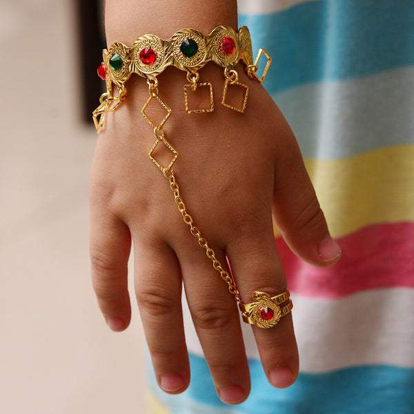 color Stone Coin Bangle Ring Baby/Child Middle East Jewelry Muslim Islamic Charm Bracelets