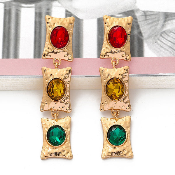 New Crystal Long Dangle Earrings Colorful Rectangle Rhinestone Drop Earring