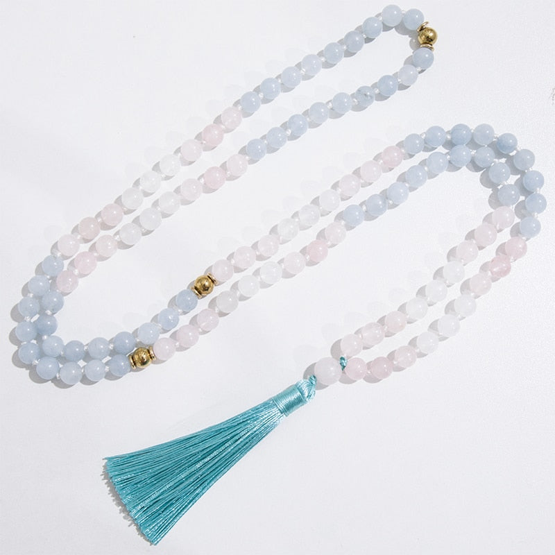 108Japamala Beaded Necklace 8mm Rose Quartz White  Yoga Blessing Bracelet Jewelry Rosary Sets