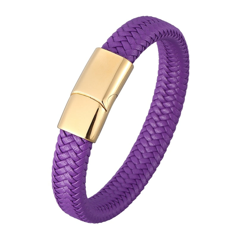 Simple Purple Braided Leather Rope Bracelet for Men