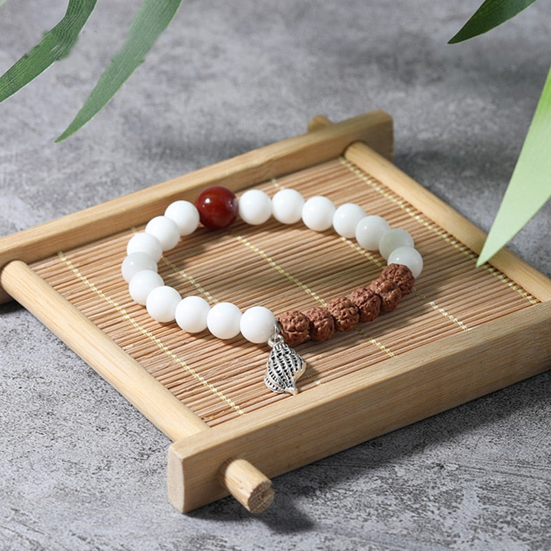 Rudraksha  White ClamMen and Women Elastic Rope Bracelet