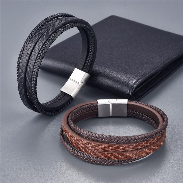 Geniune Leather Multilayer Bracelet for Men Black Brown Punk Bracelet