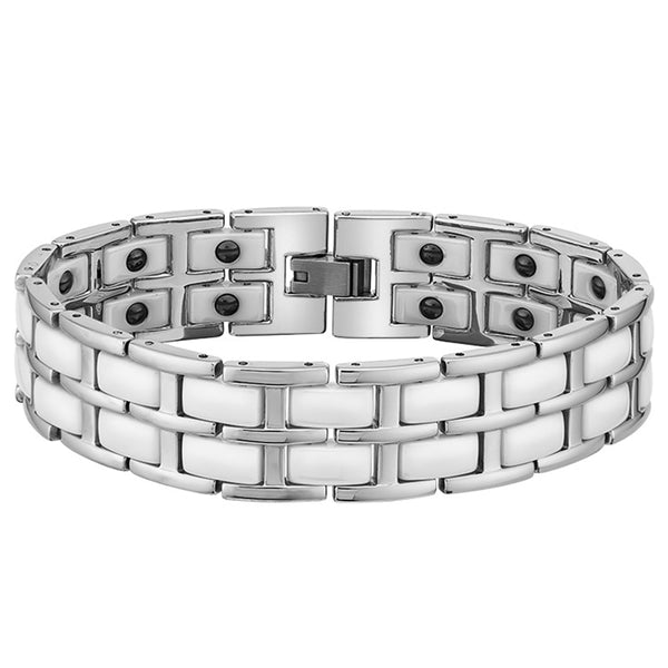 White Ceramic Magnetic Therapy Bracelet for Men