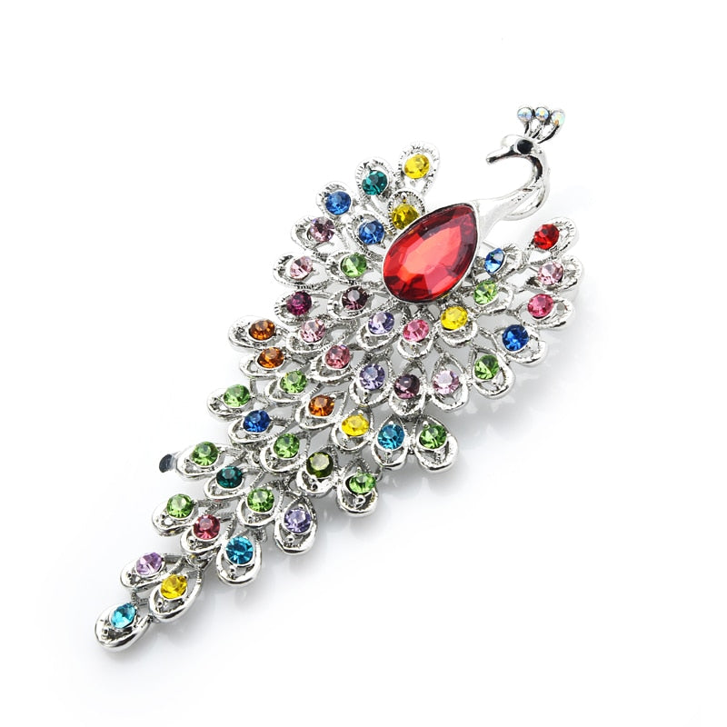 Big Rhinestone Peacock Bird Brooches Women