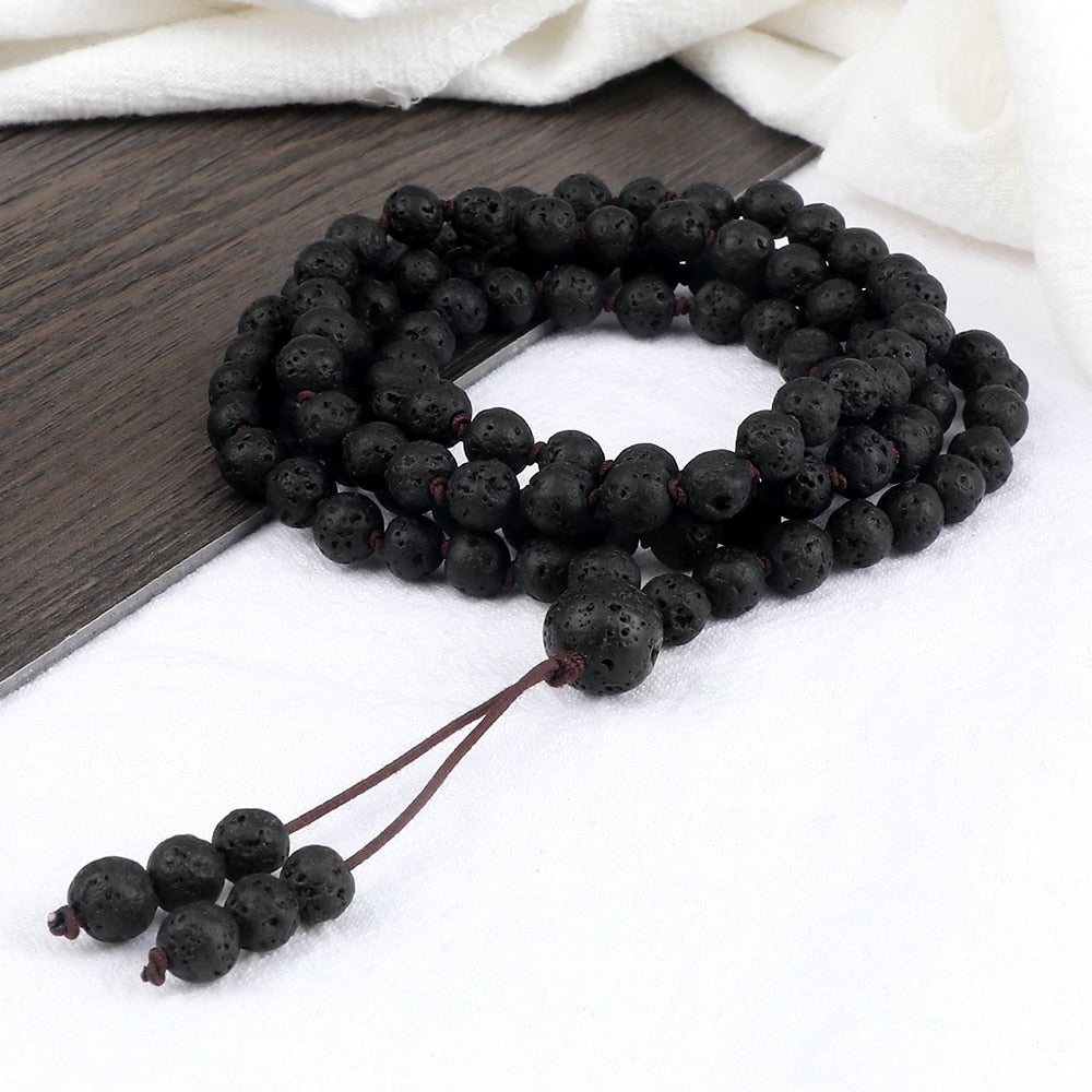 108 Mala Men Black stone Beads Healing Energy Bracelet Necklace