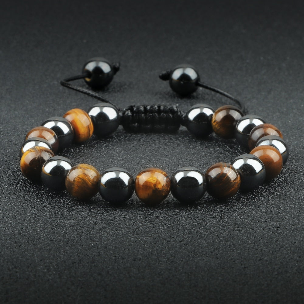 Fashion Men Beads Bracelet Charm Natural Tiger Eye Hematite Stone Bangle Women