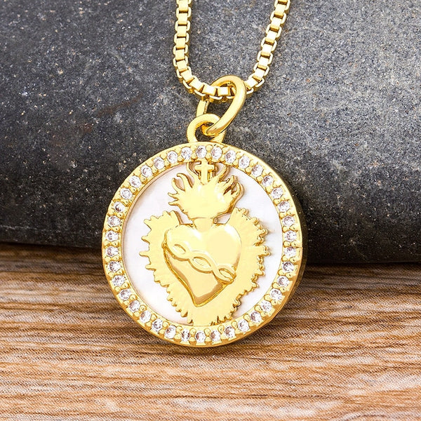 New Arrival Sacred Heart of Jesus Necklace Copper Zircon Pendants