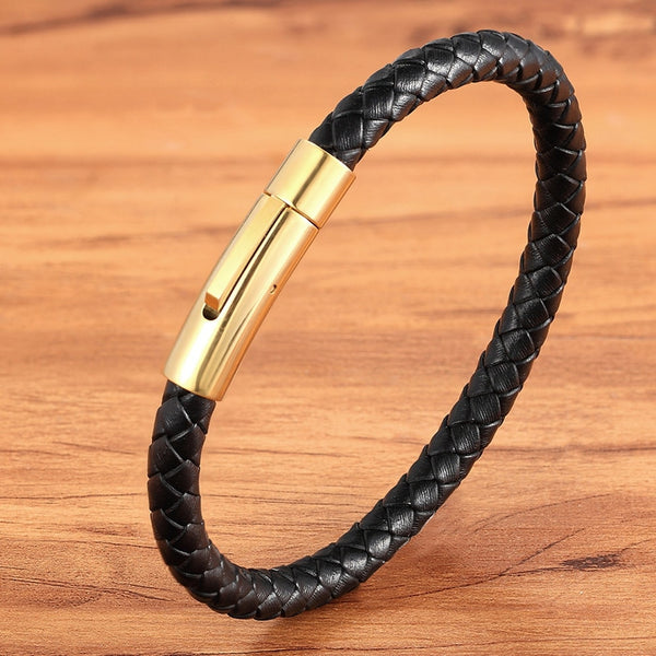 New Top Stainless Steel Braided Bracelets For Women Men Genuine Leather Bangles